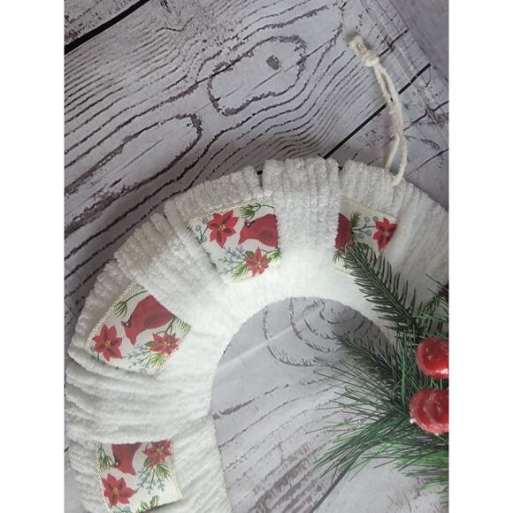 Handmade Candy Cane Wreath With Cardinal Ribbon And Embellishment Pinecone New - Picture 3 of 8
